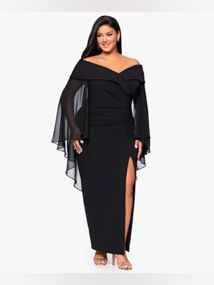 Xscape Plus-Size Long Caped Scuba Dress